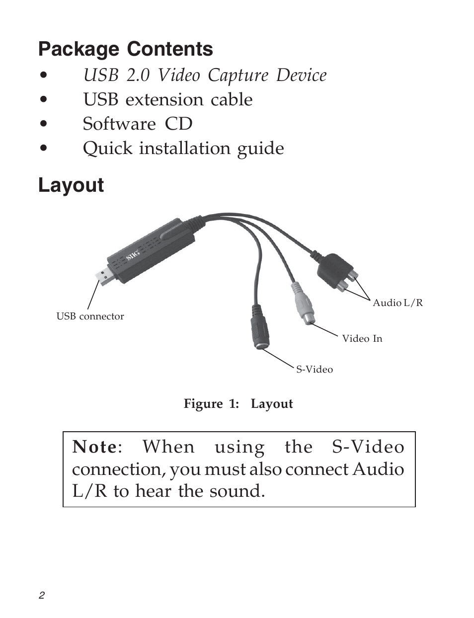 Package contents, Layout | SIIG 104-0561C User Manual | Page 2 / 12