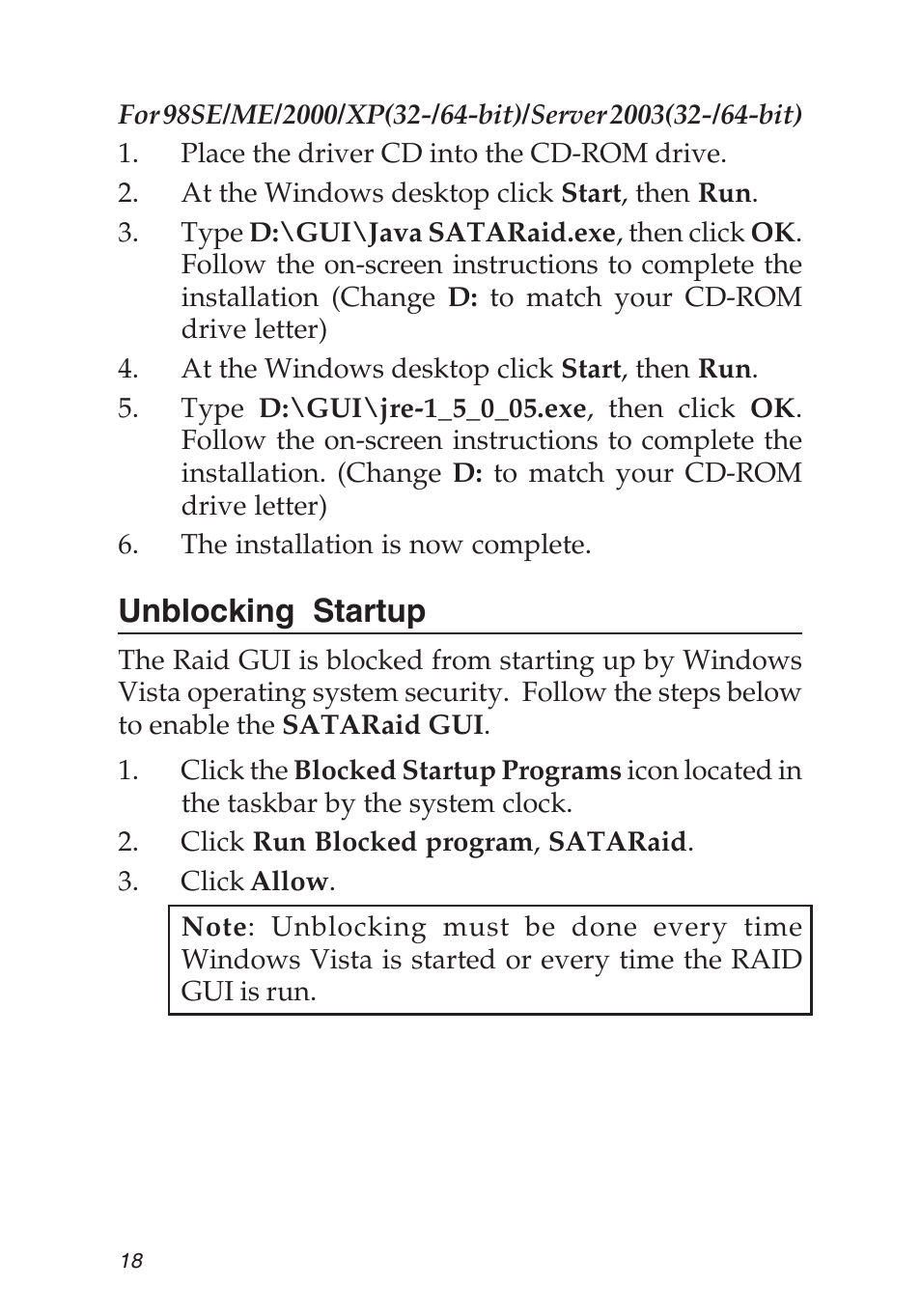 Unblocking startup | SIIG 04-0373C User Manual | Page 18 / 36