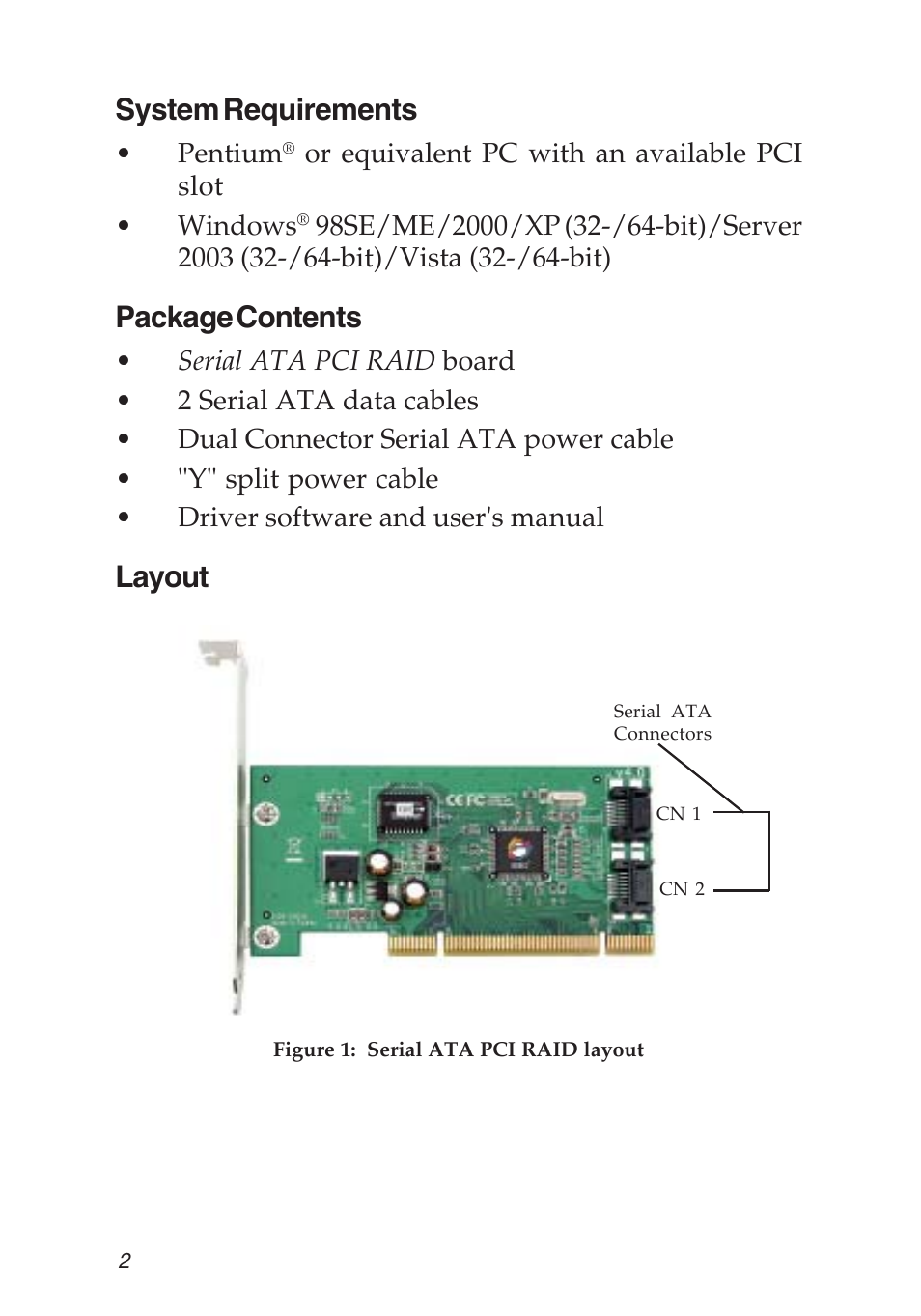 System requirements, Package contents, Layout | SIIG 04-0373C User Manual | Page 2 / 36