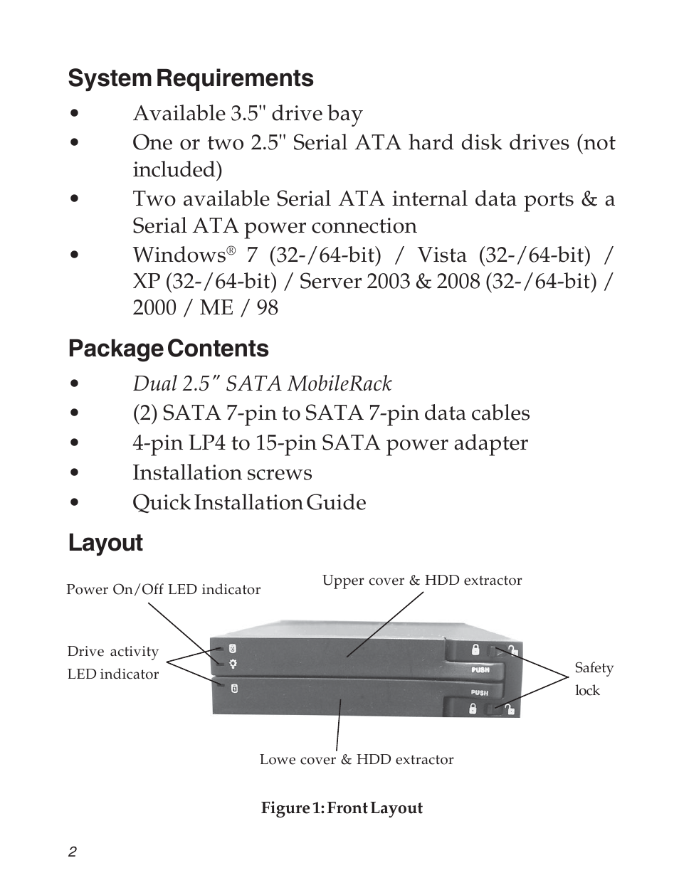 System requirements, Package contents, Layout | SIIG 04-0589A User Manual | Page 2 / 8