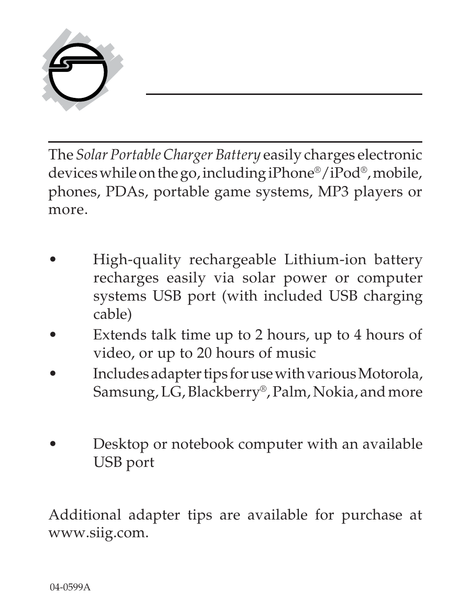 SIIG 04-0599A User Manual | 12 pages