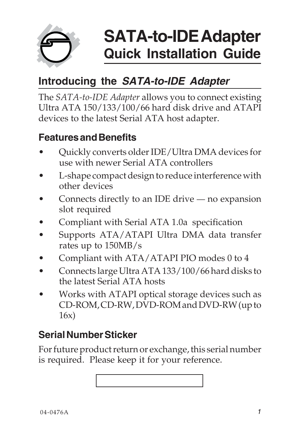 SIIG 04-0476A User Manual | 8 pages