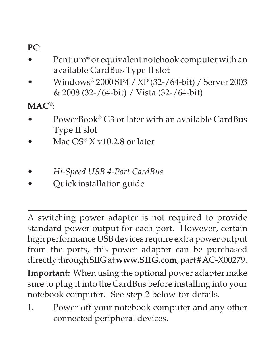 Hardware installation, System requirements, Package contents | SIIG Computer Drive User Manual | Page 2 / 8