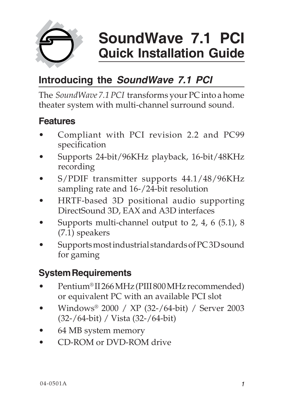 SIIG 04-0501A User Manual | 12 pages