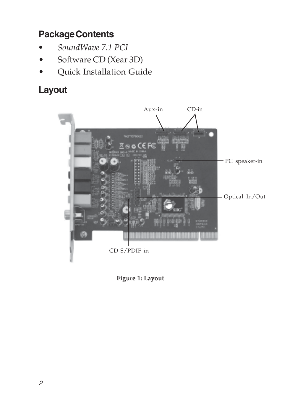 Package contents, Layout | SIIG 04-0501A User Manual | Page 2 / 12