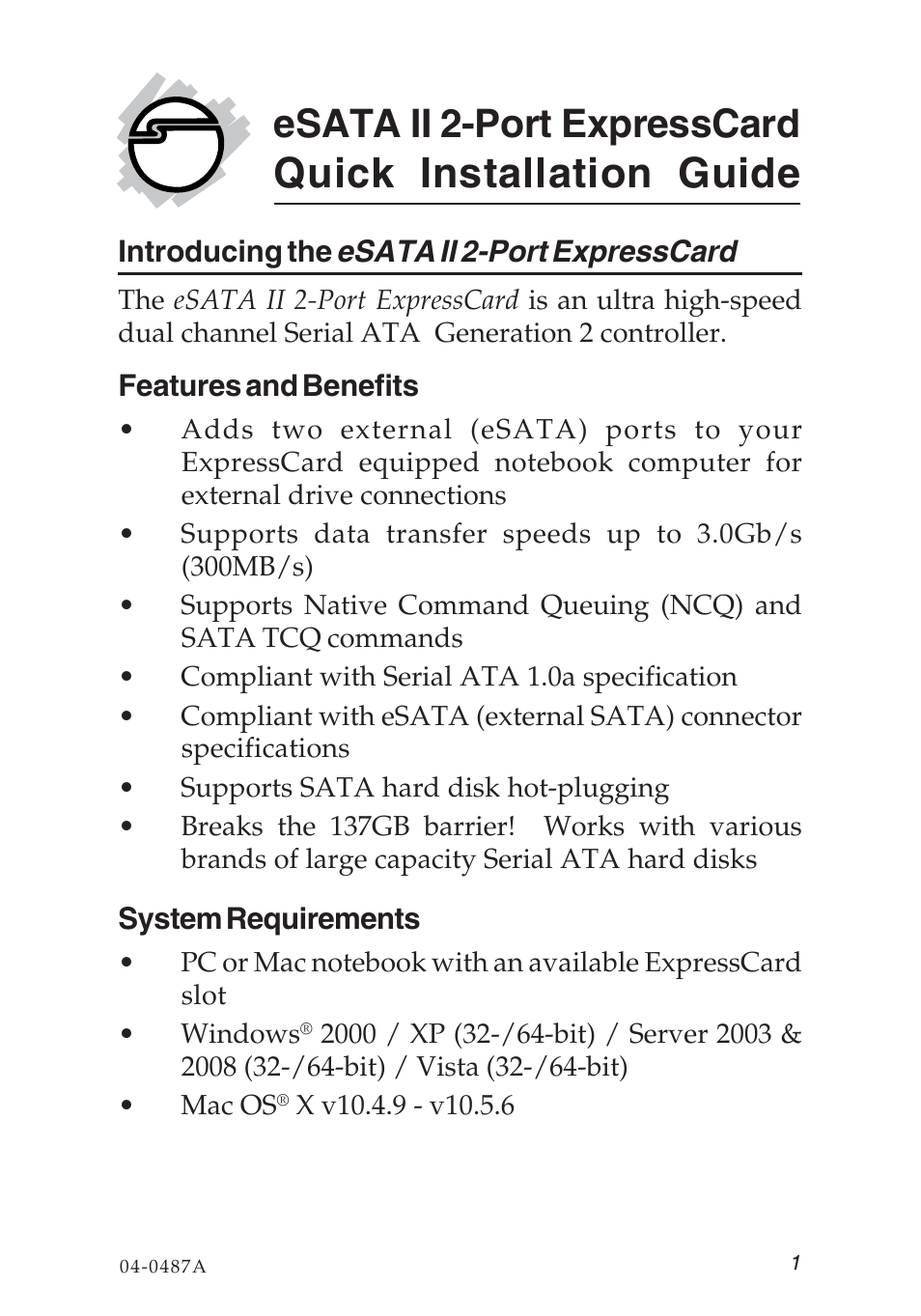 SIIG 104-0487A User Manual | 12 pages