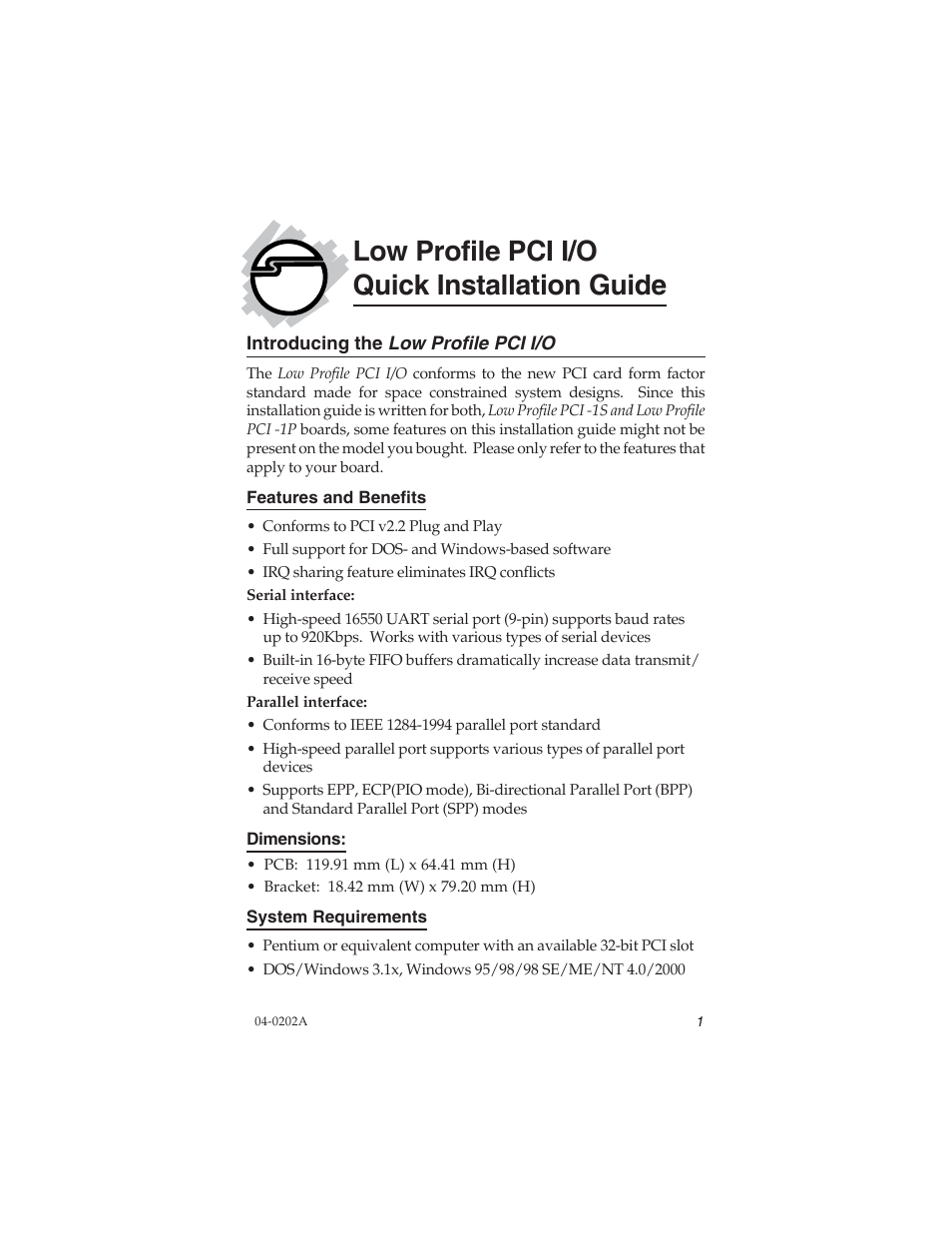 SIIG 04-0202A User Manual | 8 pages