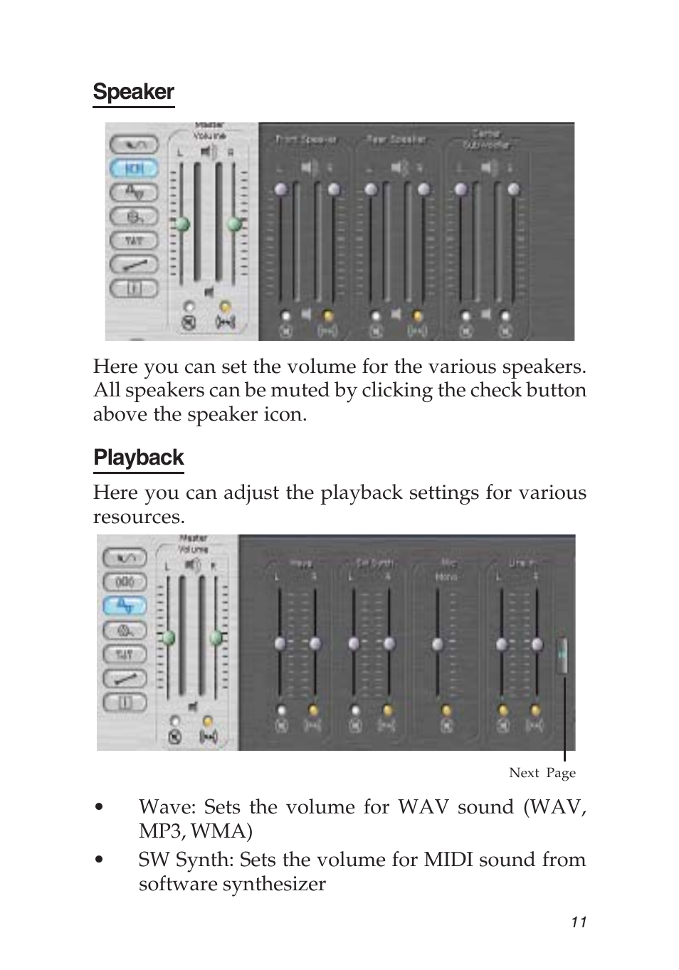 Speaker, Playback | SIIG 04-0456A User Manual | Page 11 / 16