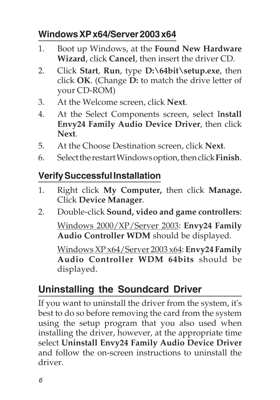 Uninstalling the soundcard driver | SIIG 04-0456A User Manual | Page 6 / 16