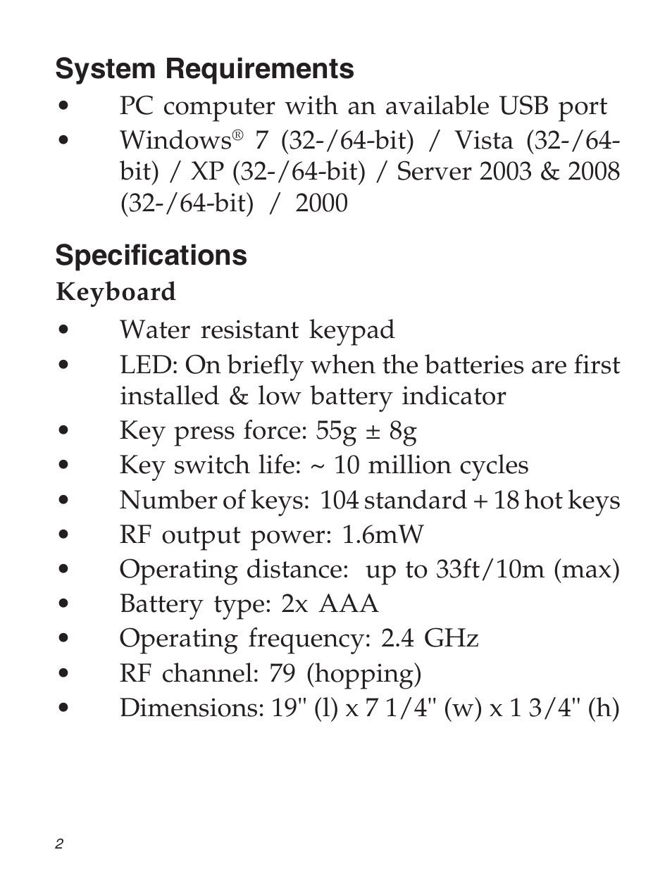 System requirements, Specifications | SIIG 04-0585C User Manual | Page 2 / 12