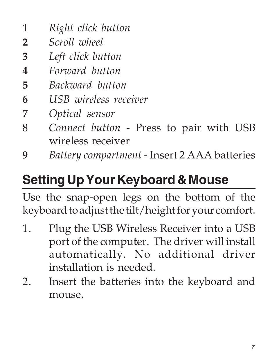Setting up your keyboard & mouse | SIIG 04-0585C User Manual | Page 7 / 12
