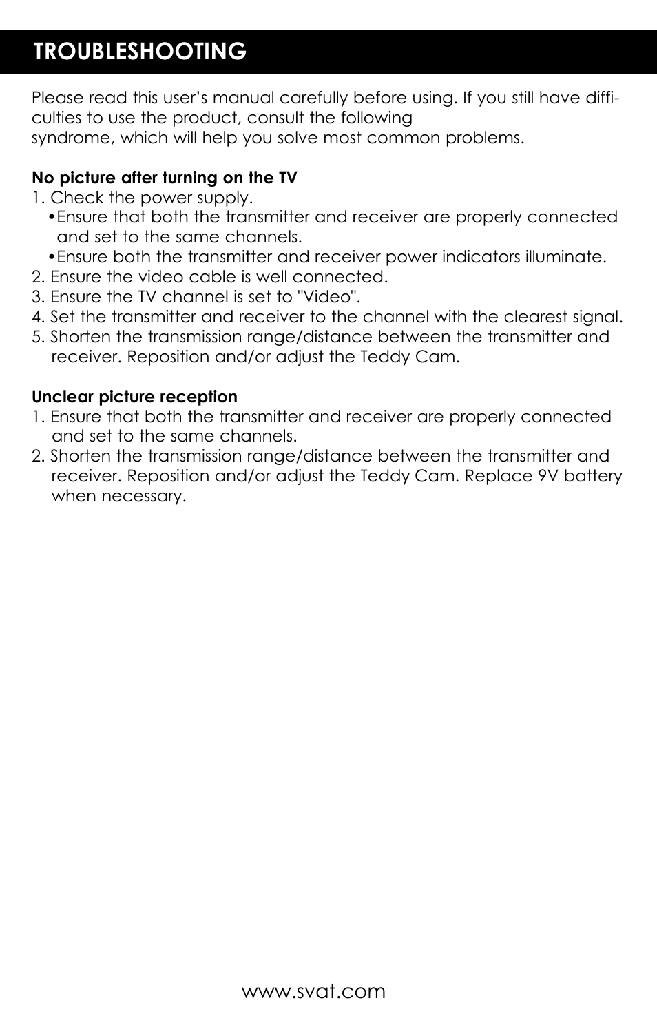 Troubleshooting | SVAT Electronics UC1301 User Manual | Page 6 / 9