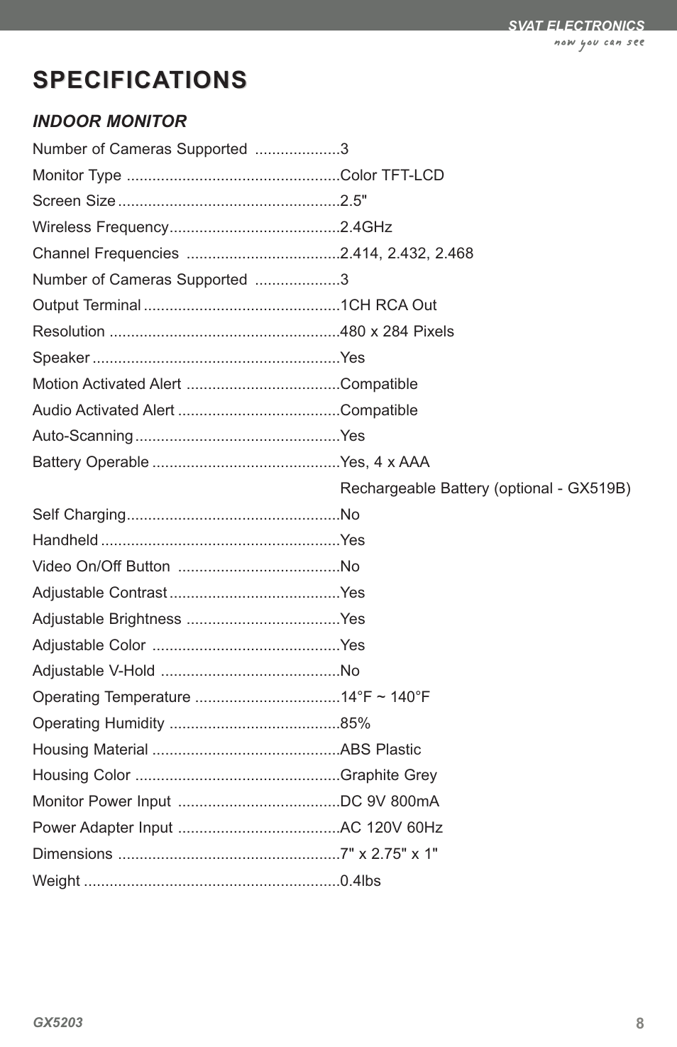 Specifica, Specifica tions tions, Now you can see | SVAT Electronics GX5203 User Manual | Page 11 / 16