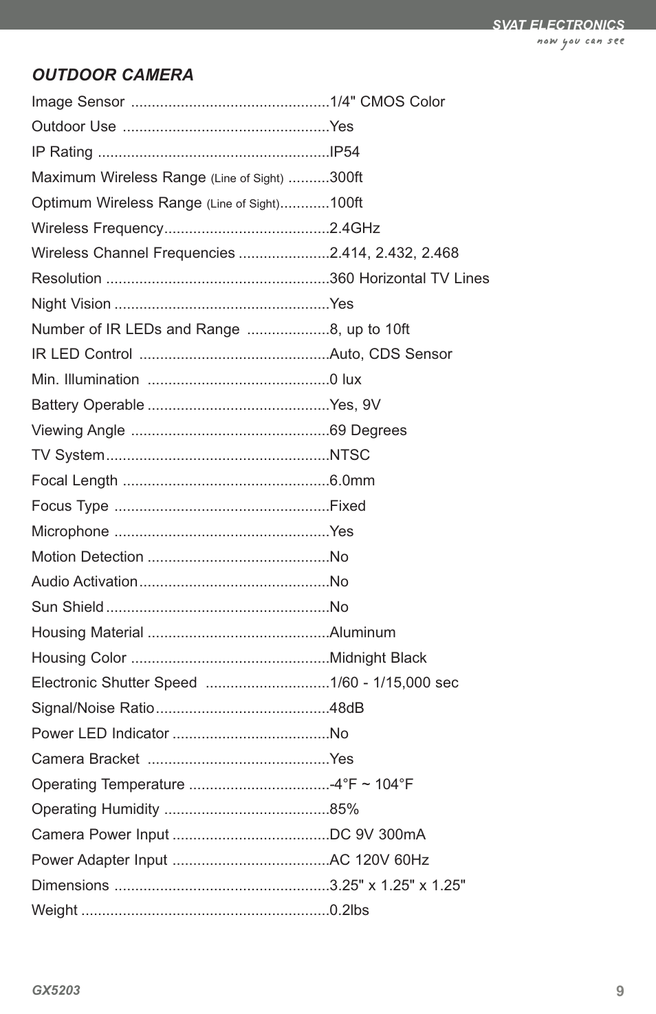 Now you can see, Outdoor camera | SVAT Electronics GX5203 User Manual | Page 12 / 16