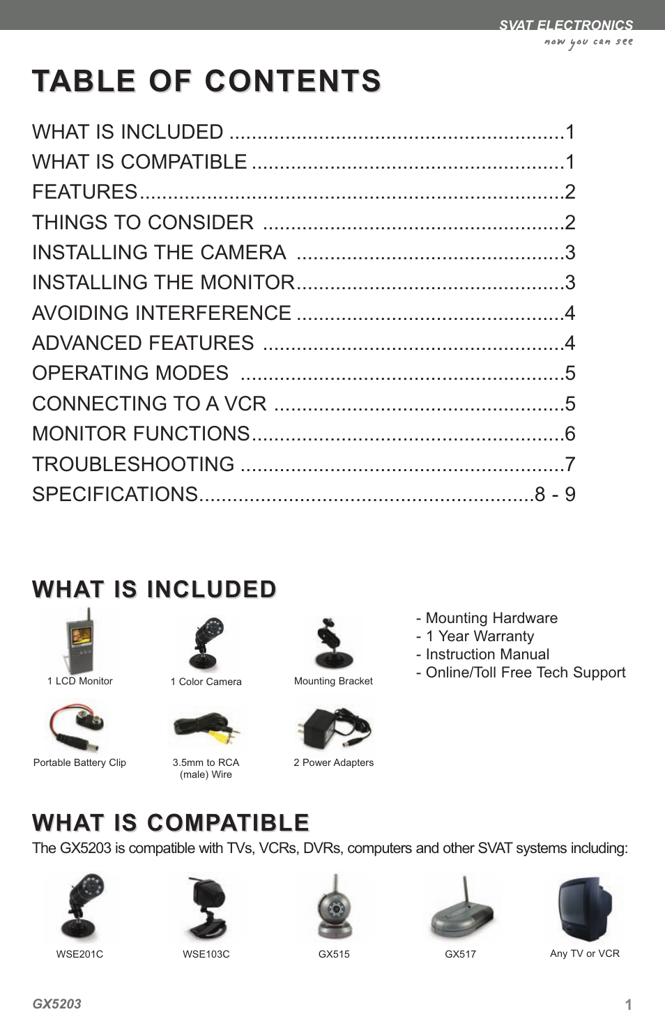 Table of contents able of contents | SVAT Electronics GX5203 User Manual | Page 4 / 16