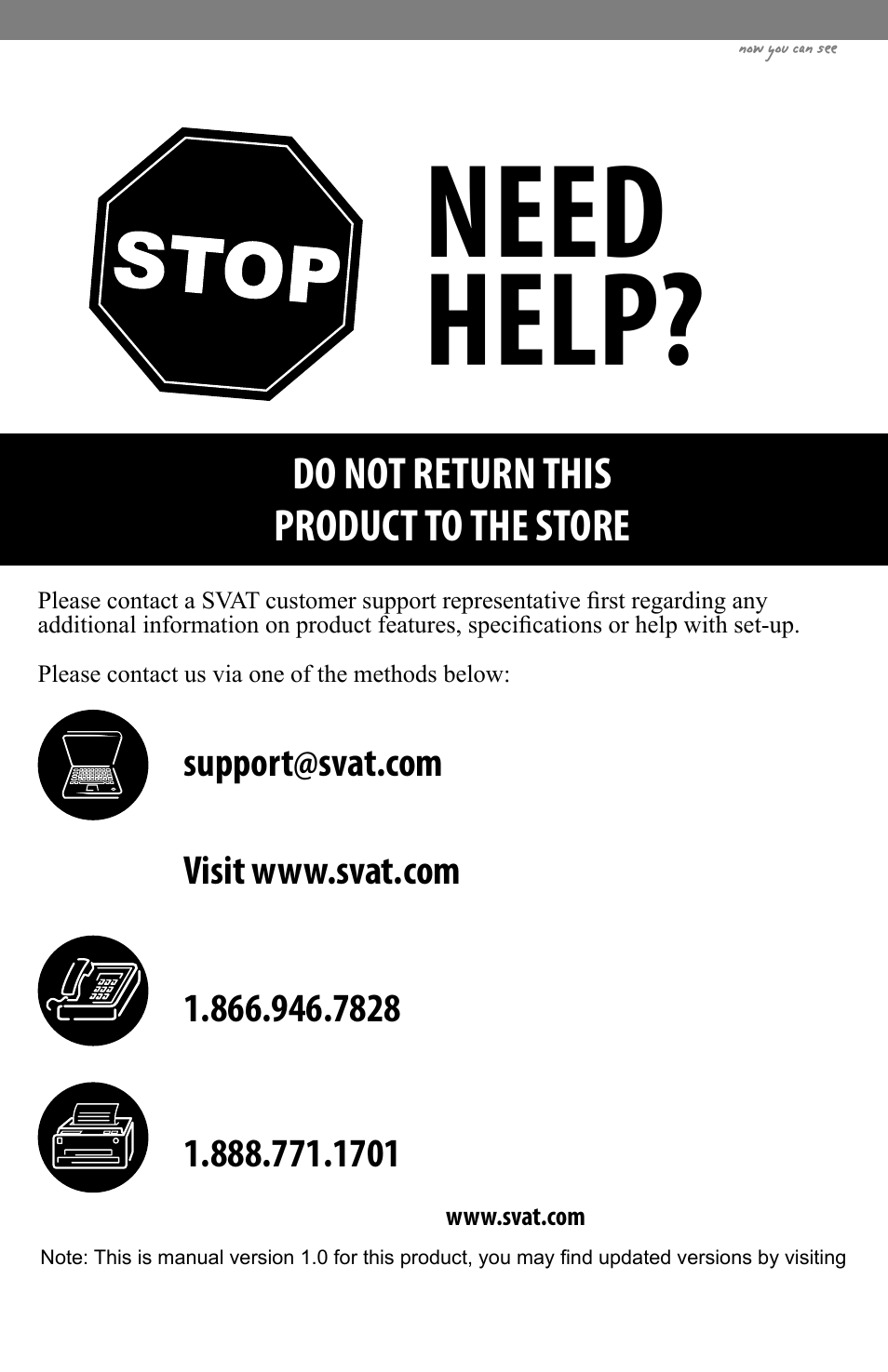 Need help, Do not return this product to the store | SVAT Electronics CLEARVU3 User Manual | Page 2 / 61