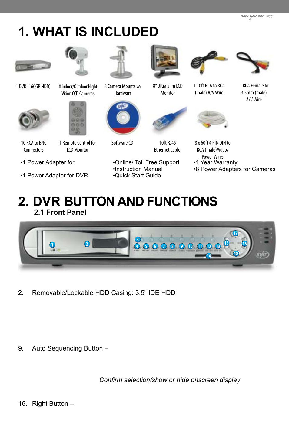 What is included 2. dvr button and functions, Now you can see | SVAT Electronics CLEARVU3 User Manual | Page 6 / 61