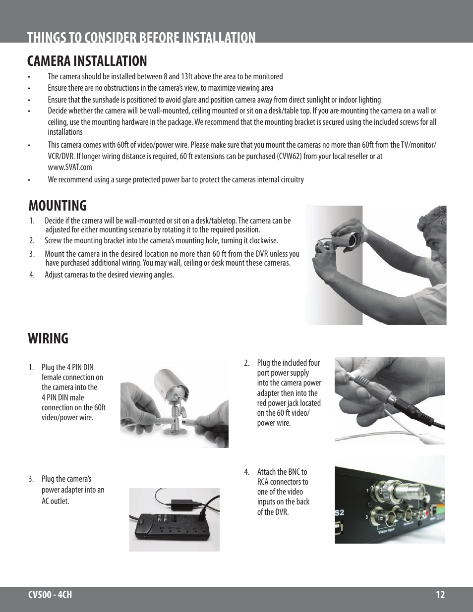 Wiring | SVAT Electronics 2CV500 - 4CH User Manual | Page 12 / 74