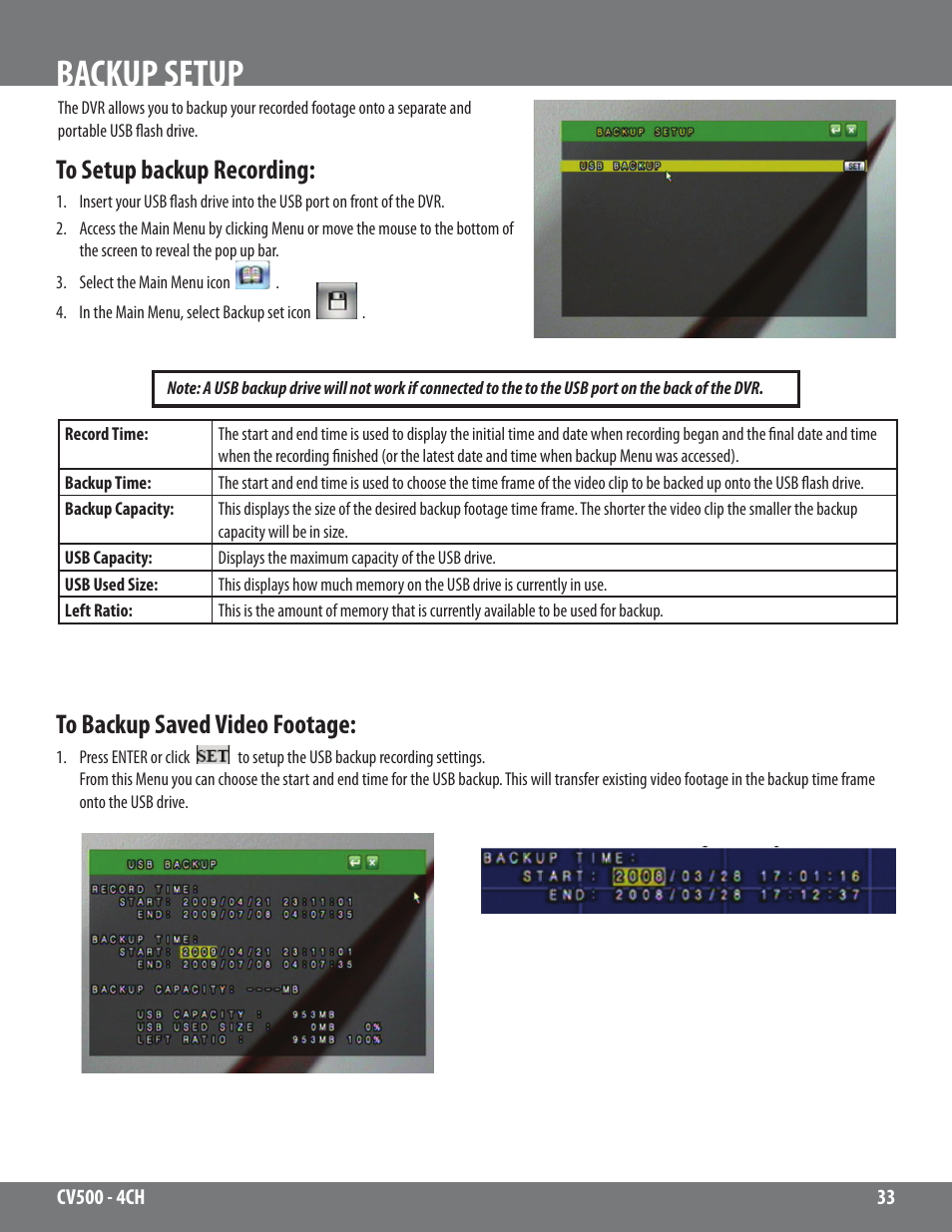 Backup setup | SVAT Electronics 2CV500 - 4CH User Manual | Page 33 / 74