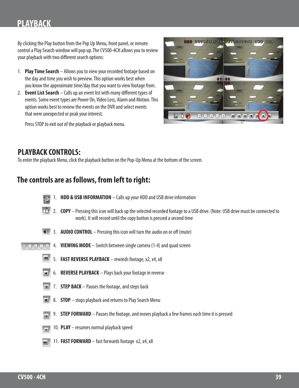 Playback | SVAT Electronics 2CV500 - 4CH User Manual | Page 39 / 74