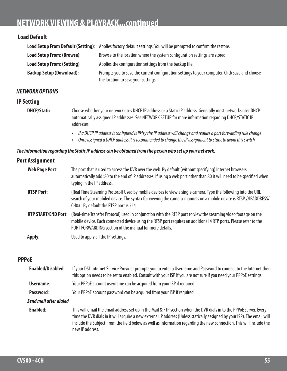 Network viewing & playback...continued | SVAT Electronics 2CV500 - 4CH User Manual | Page 55 / 74