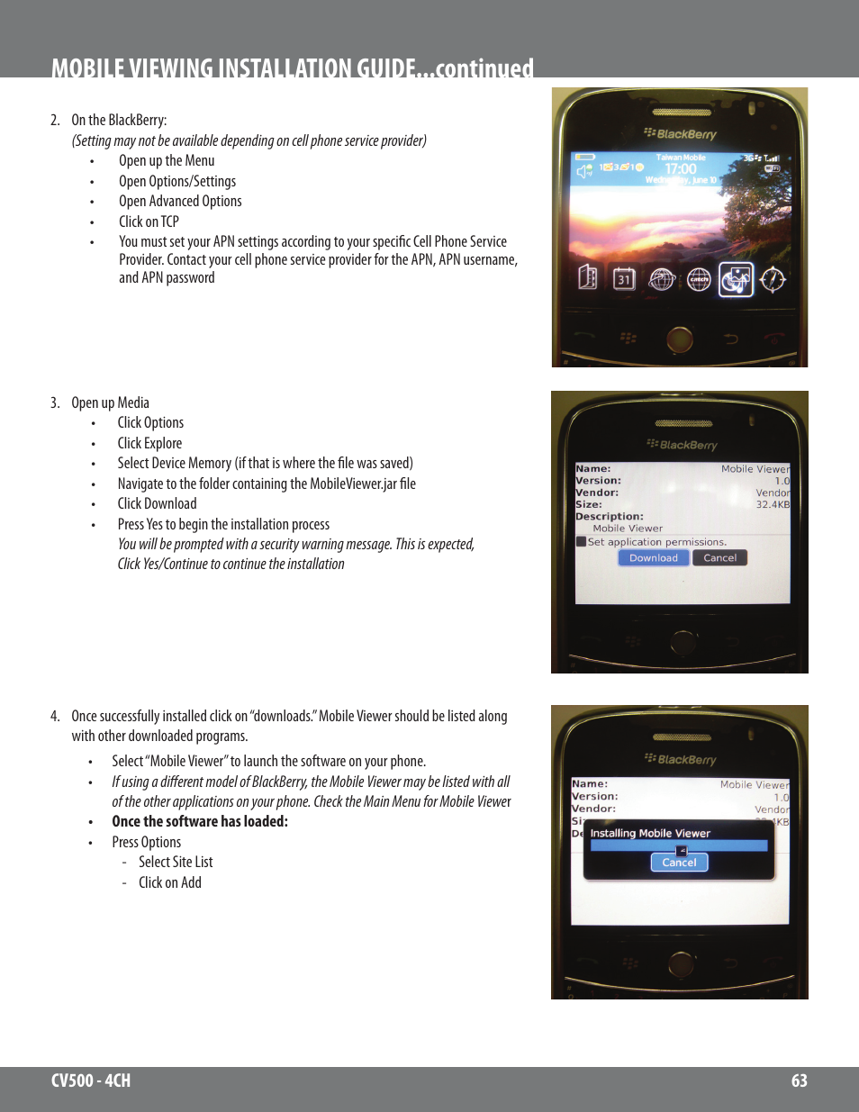 Mobile viewing installation guide...continued | SVAT Electronics 2CV500 - 4CH User Manual | Page 63 / 74