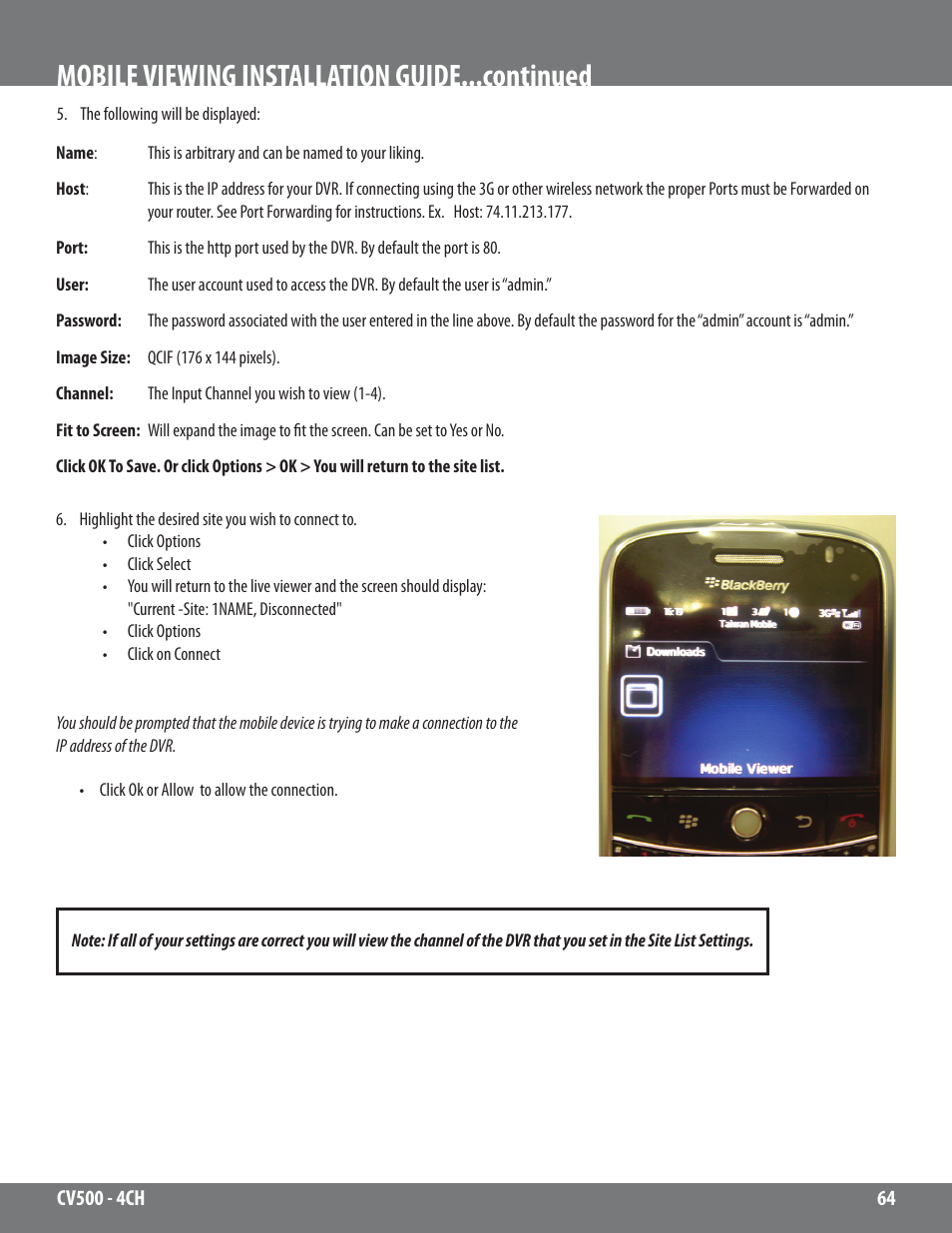 Mobile viewing installation guide...continued | SVAT Electronics 2CV500 - 4CH User Manual | Page 64 / 74