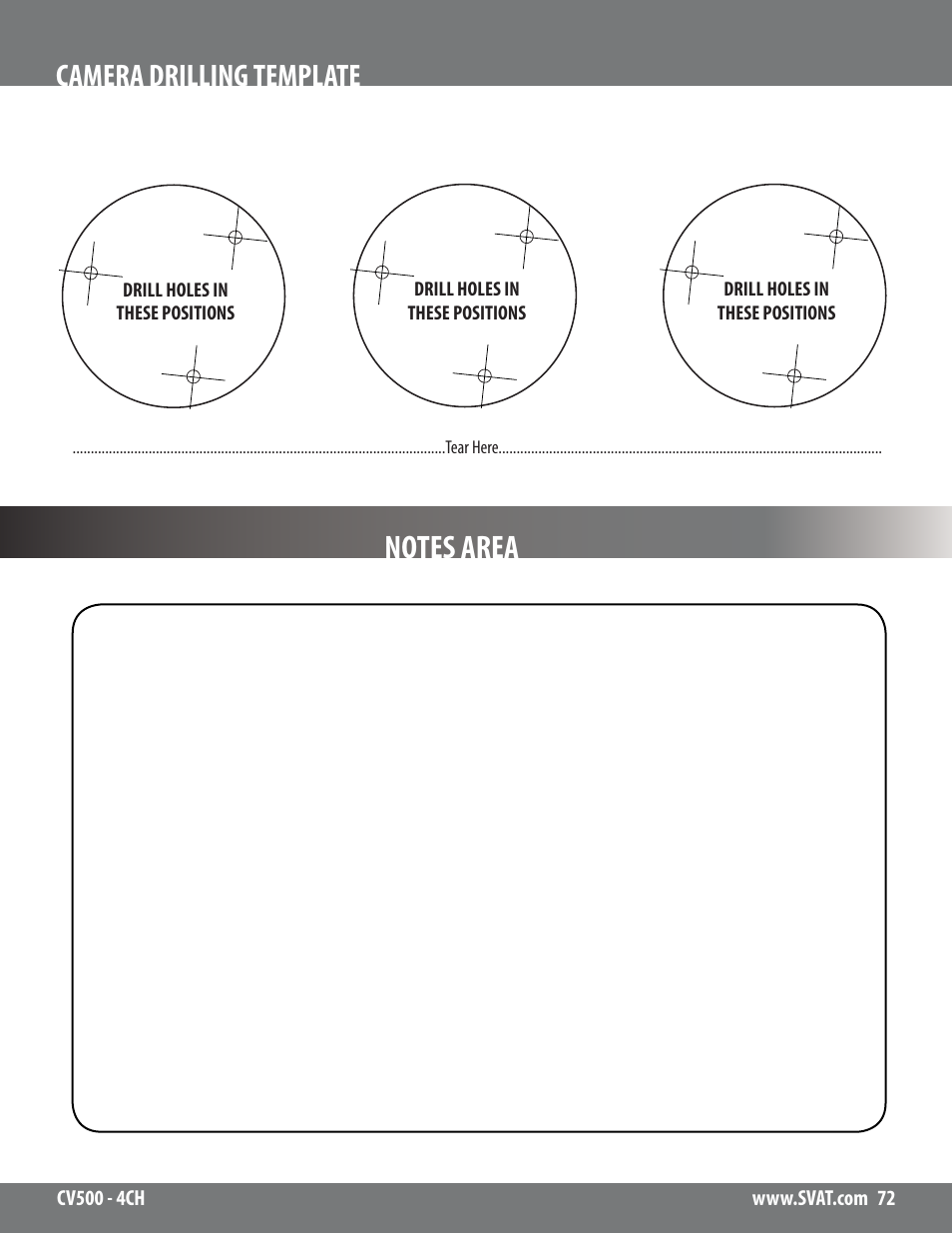 Camera drilling template | SVAT Electronics 2CV500 - 4CH User Manual | Page 72 / 74