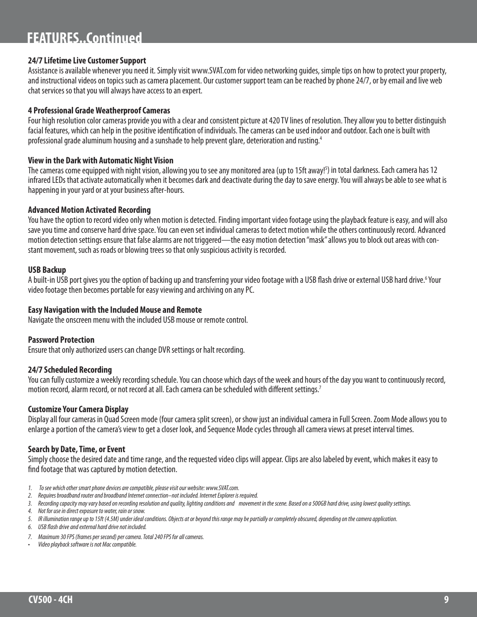 Features..continued | SVAT Electronics 2CV500 - 4CH User Manual | Page 9 / 74