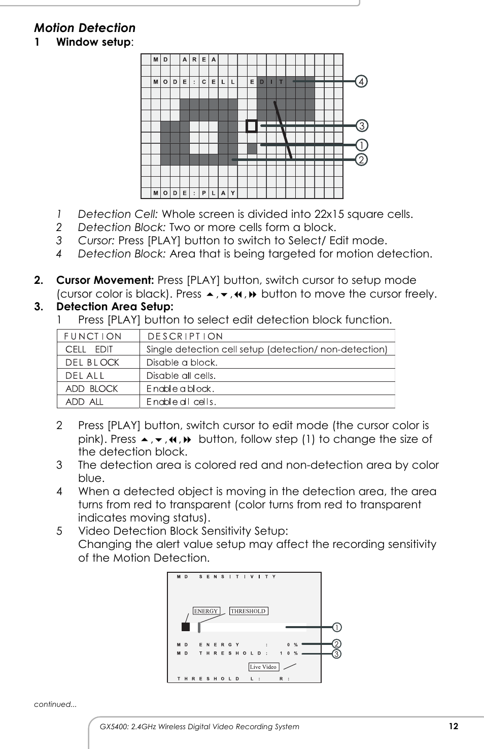 Motion detection | SVAT Electronics GX5400 User Manual | Page 13 / 20