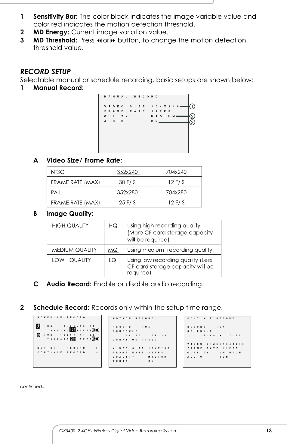 Record setup | SVAT Electronics GX5400 User Manual | Page 14 / 20
