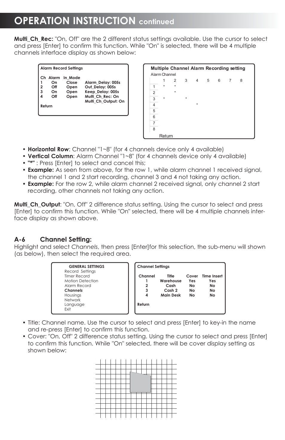 Operation instruction, Continued, A-6 channel setting | SVAT Electronics CVDVR900 User Manual | Page 15 / 24