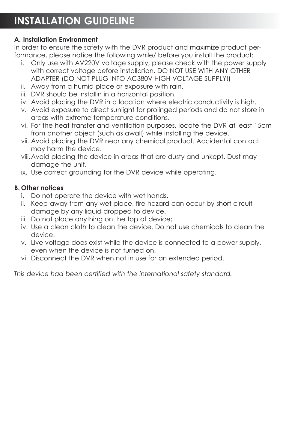 Installation guideline | SVAT Electronics CVDVR900 User Manual | Page 2 / 24