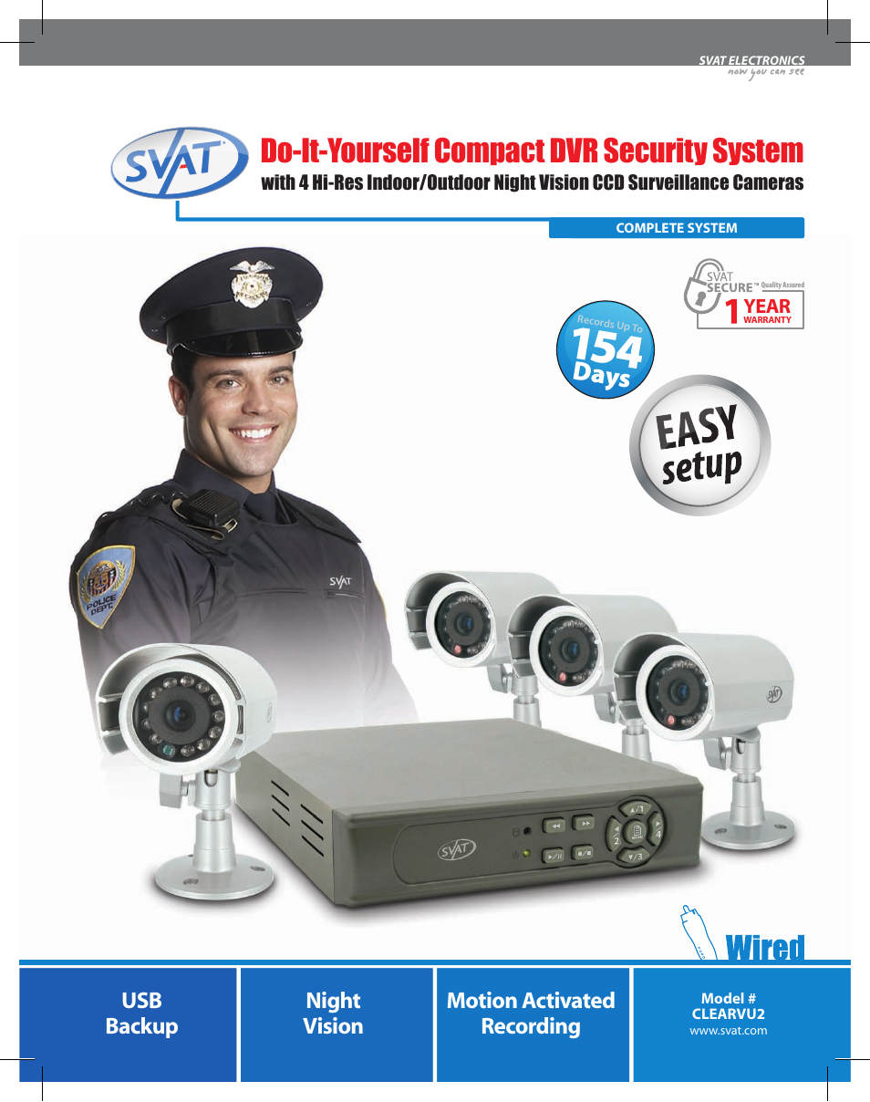 SVAT Electronics Do-It-Yourself Compact DVR Security System CLEARVU2 User Manual | 2 pages