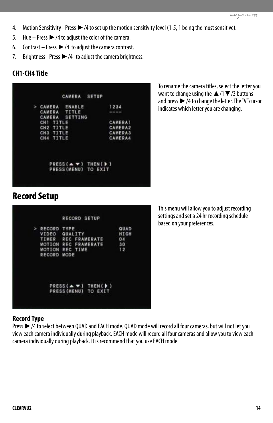 Record setup | SVAT Electronics CLEARVU2 User Manual | Page 17 / 32