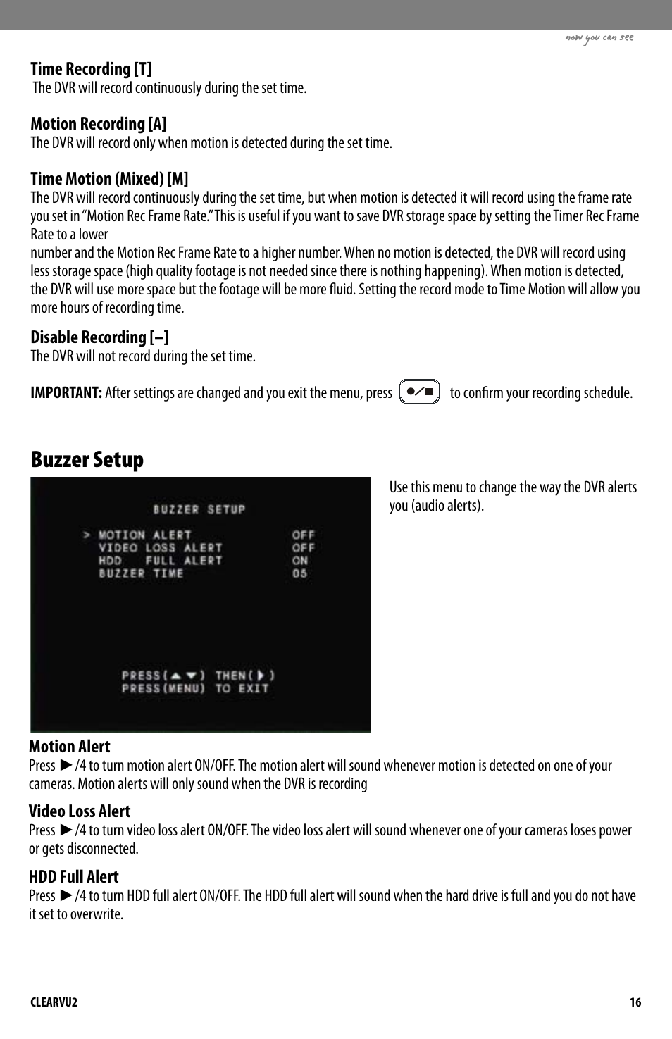 Buzzer setup | SVAT Electronics CLEARVU2 User Manual | Page 19 / 32