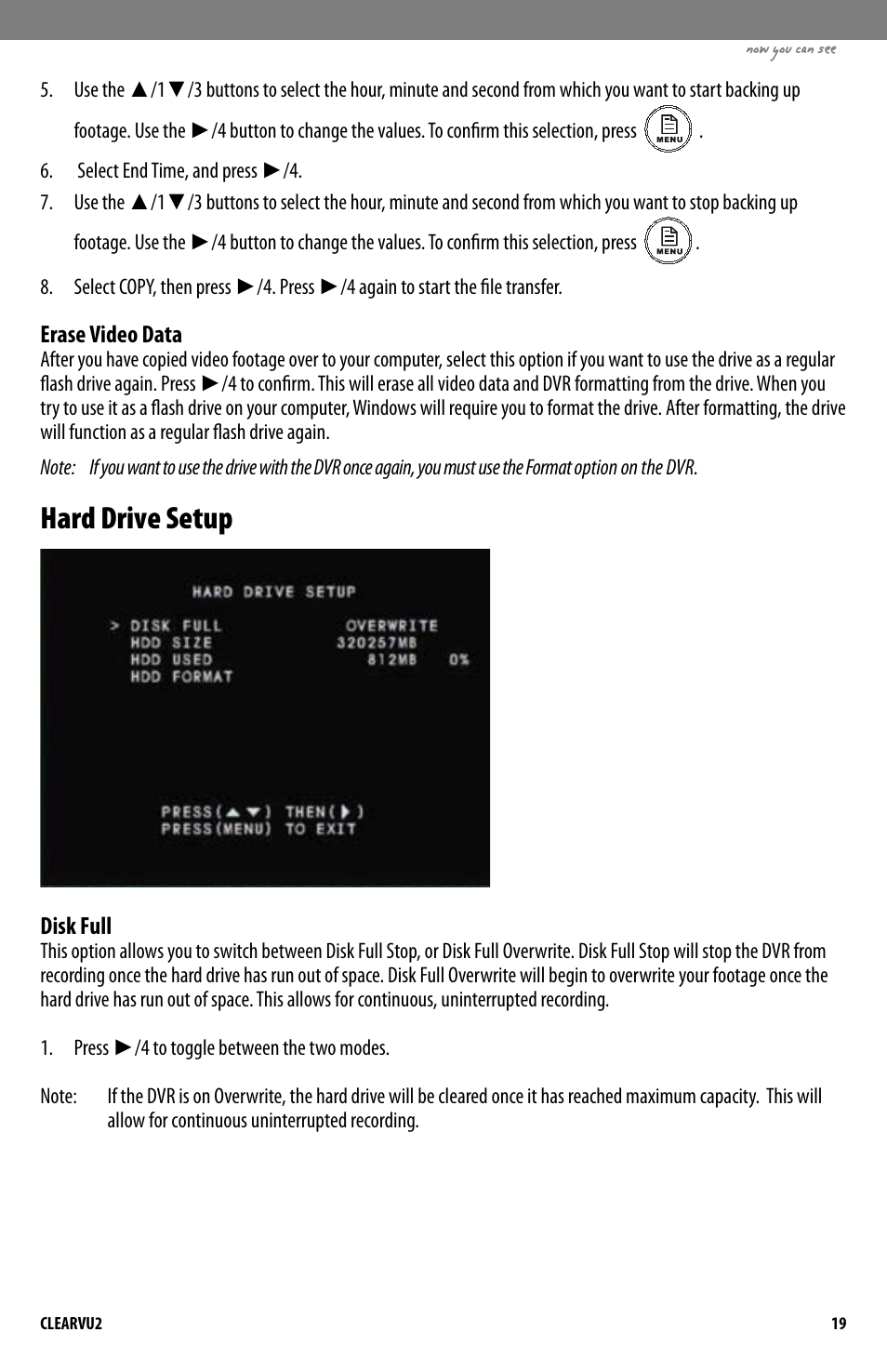 Hard drive setup | SVAT Electronics CLEARVU2 User Manual | Page 22 / 32
