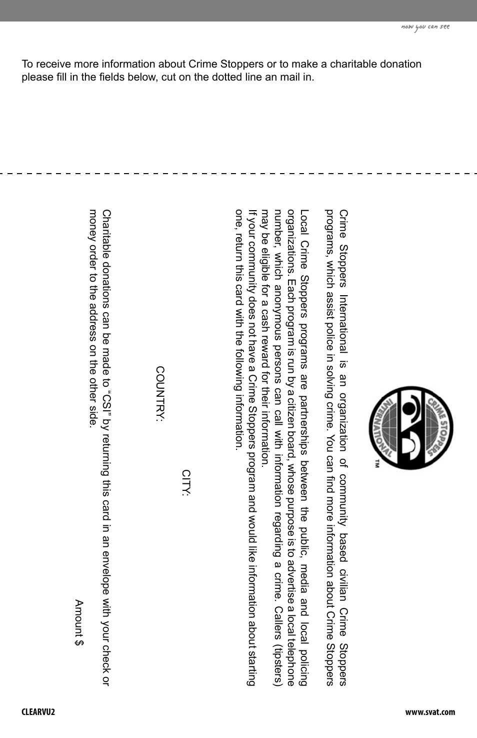 Svat supports crime stoppers | SVAT Electronics CLEARVU2 User Manual | Page 30 / 32