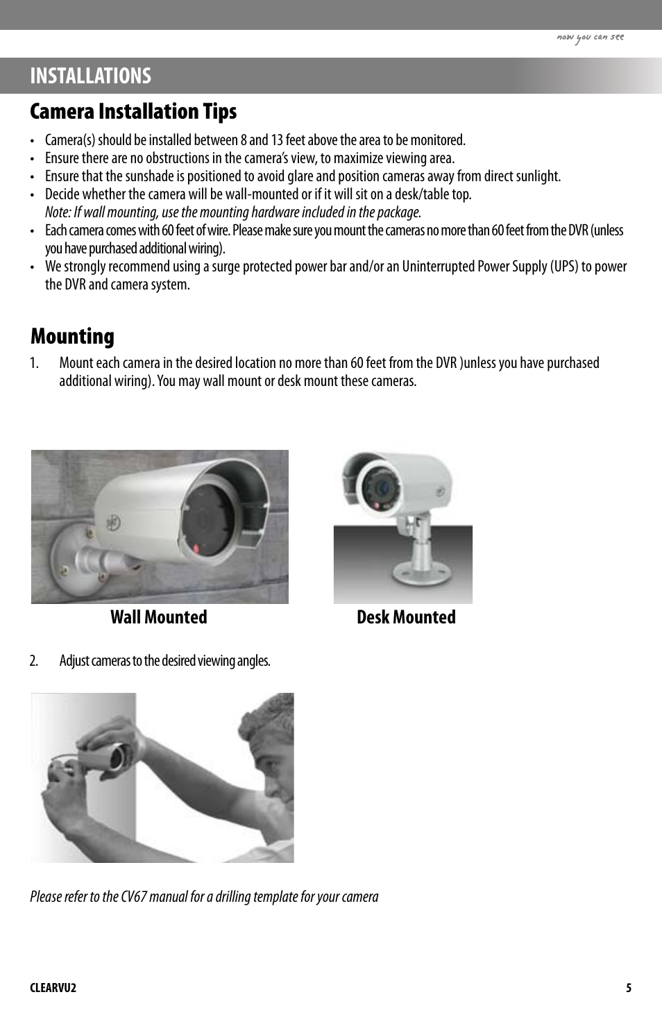 Installations camera installation tips, Mounting | SVAT Electronics CLEARVU2 User Manual | Page 8 / 32