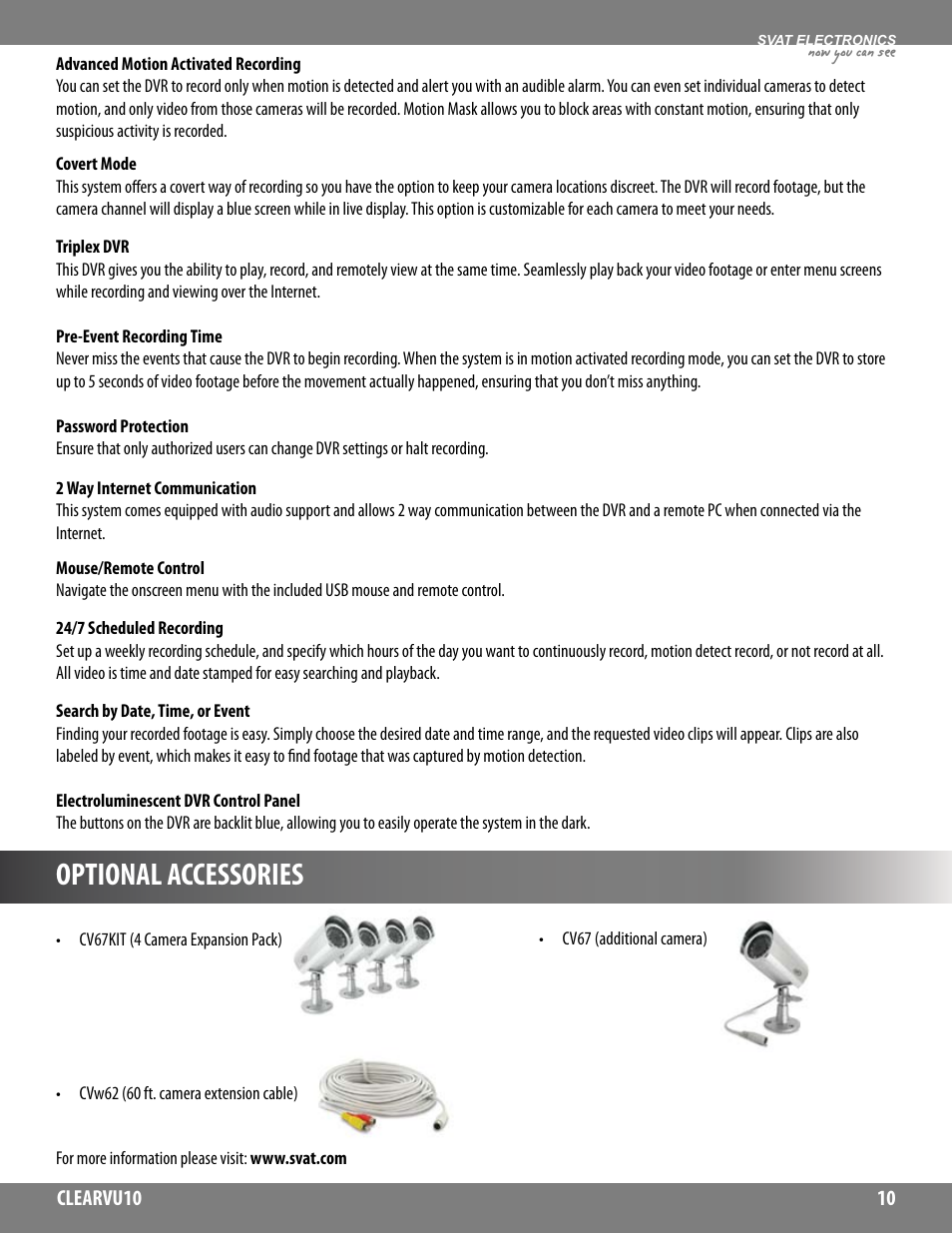 Optional accessories, Now you can see | SVAT Electronics CLEARVU10 User Manual | Page 10 / 120