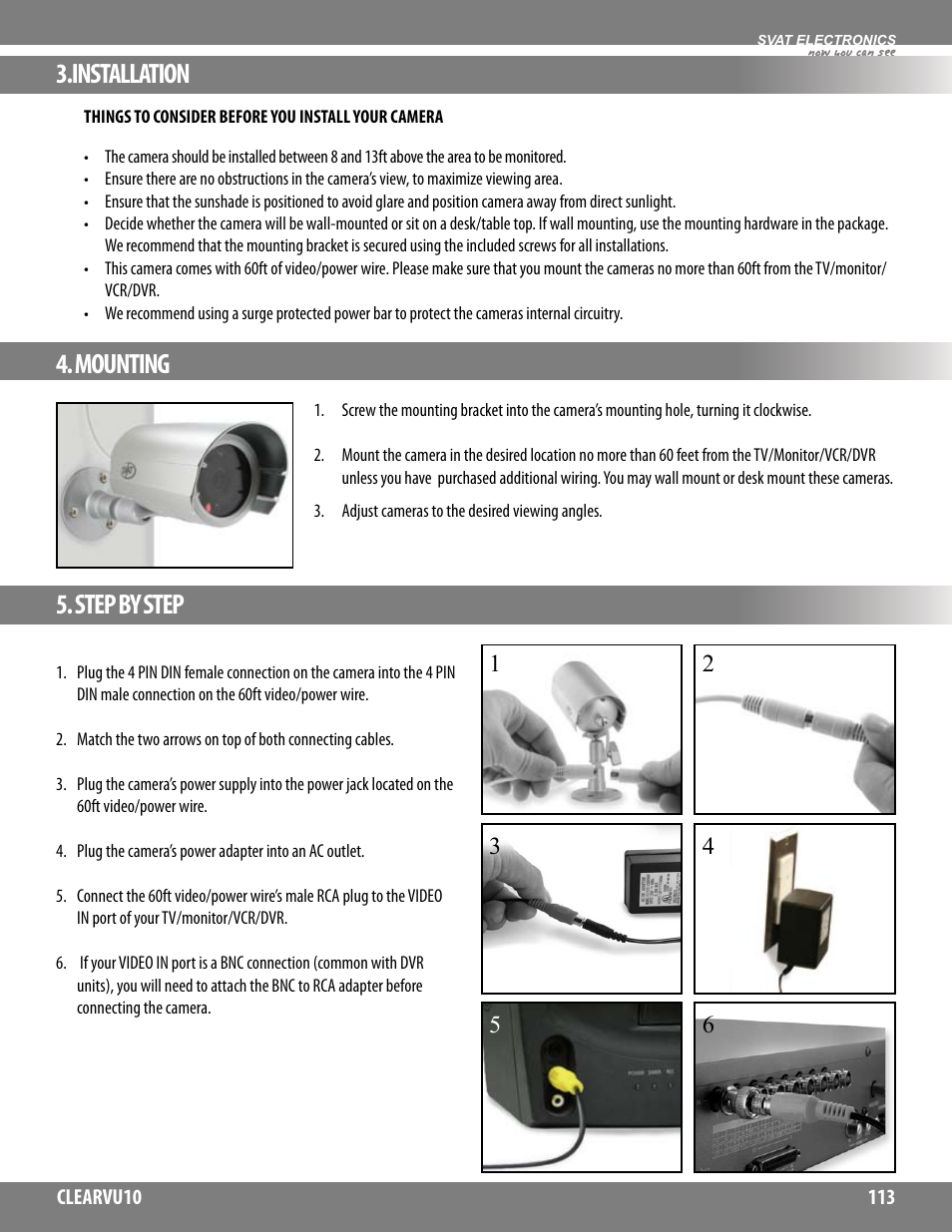 Installation, Mounting, Step by step | SVAT Electronics CLEARVU10 User Manual | Page 113 / 120