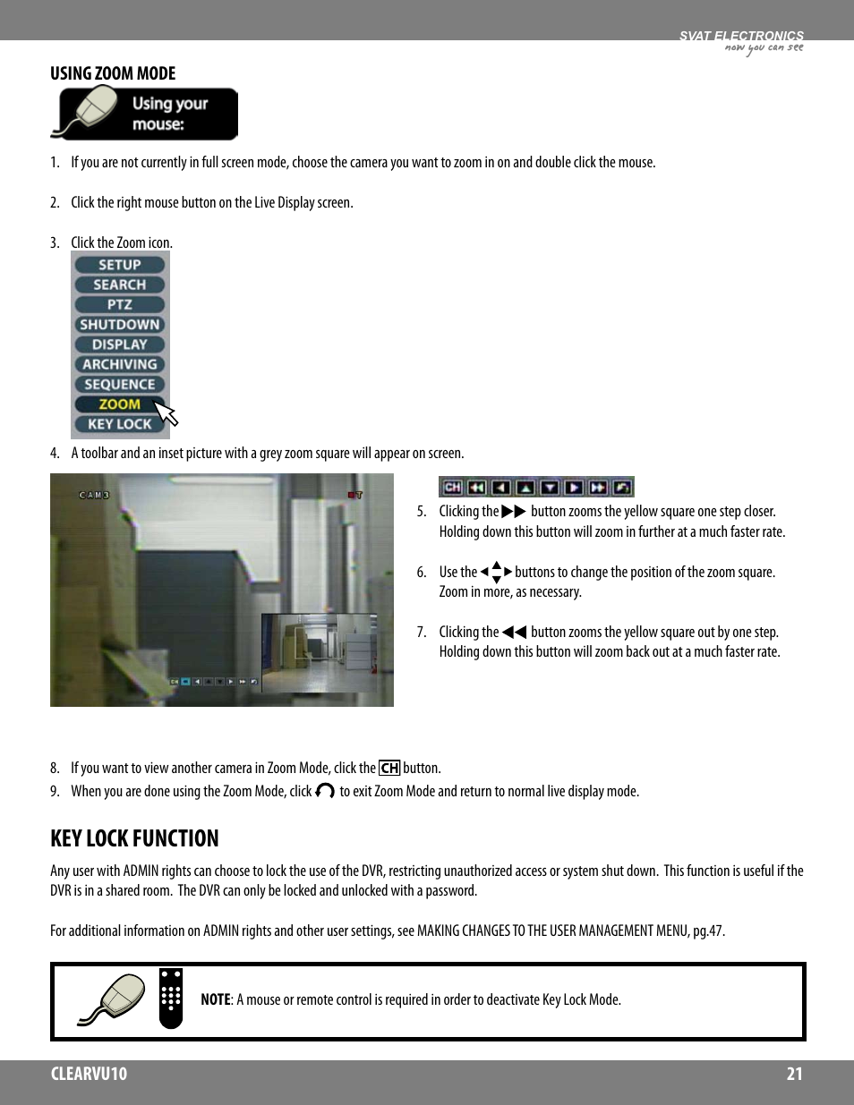 Key lock function, Now you can see | SVAT Electronics CLEARVU10 User Manual | Page 21 / 120