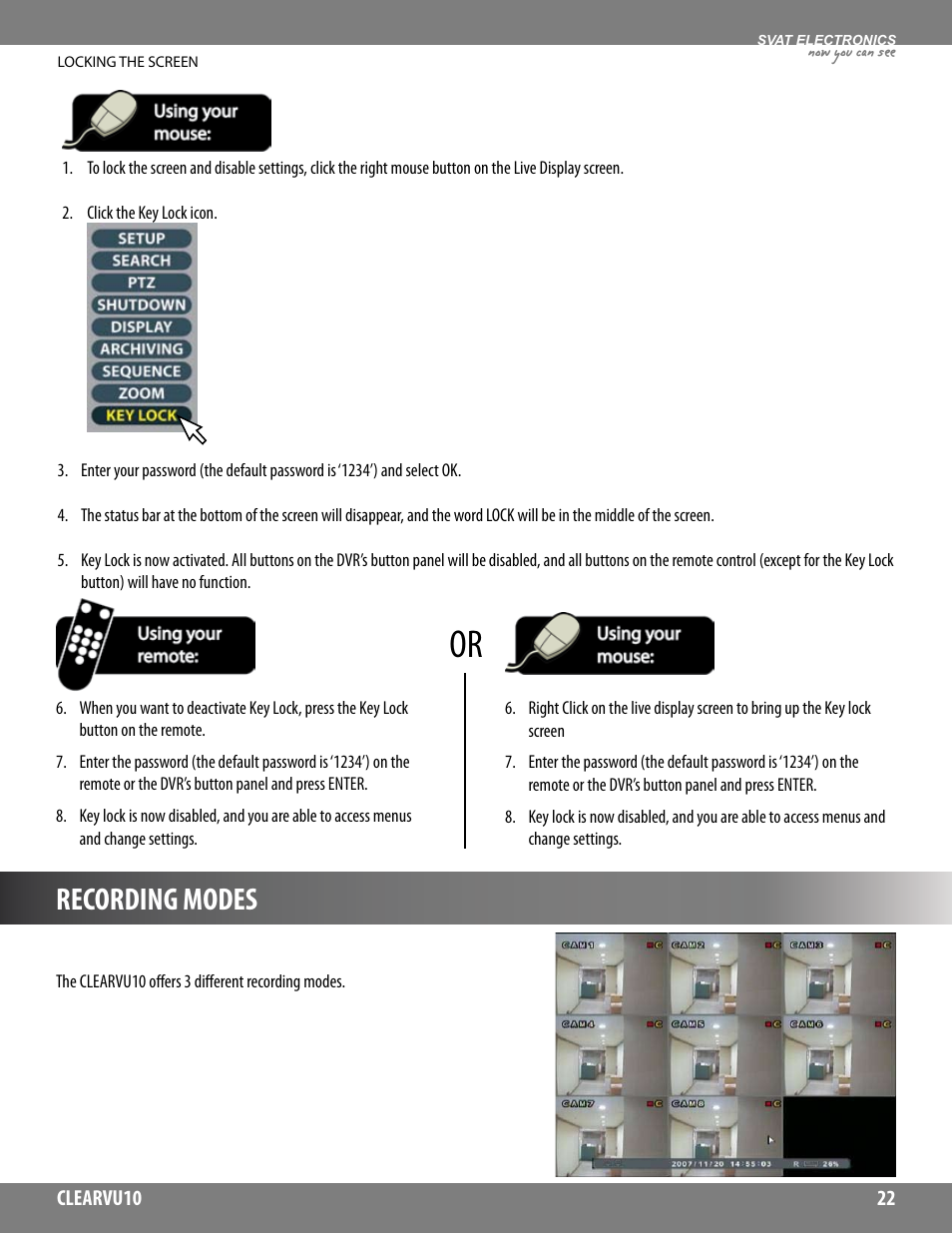 Recording modes, Now you can see | SVAT Electronics CLEARVU10 User Manual | Page 22 / 120