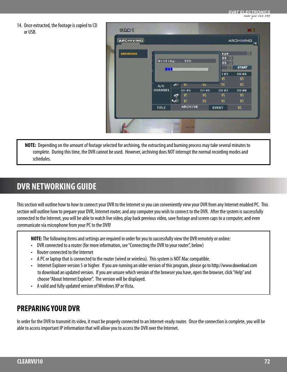 Dvr networking guide, Preparing your dvr | SVAT Electronics CLEARVU10 User Manual | Page 72 / 120