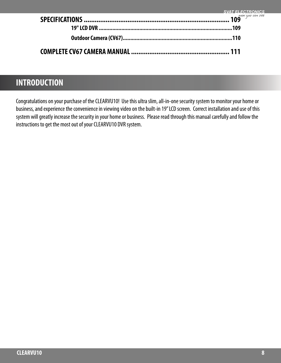 Introduction | SVAT Electronics CLEARVU10 User Manual | Page 8 / 120