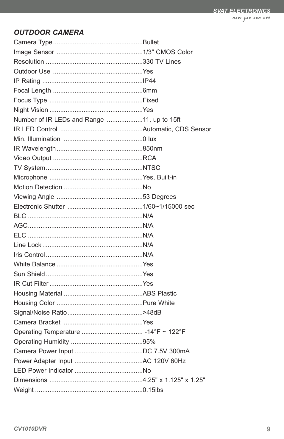 Now you can see, Outdoor camera | SVAT Electronics CV1010 User Manual | Page 12 / 16