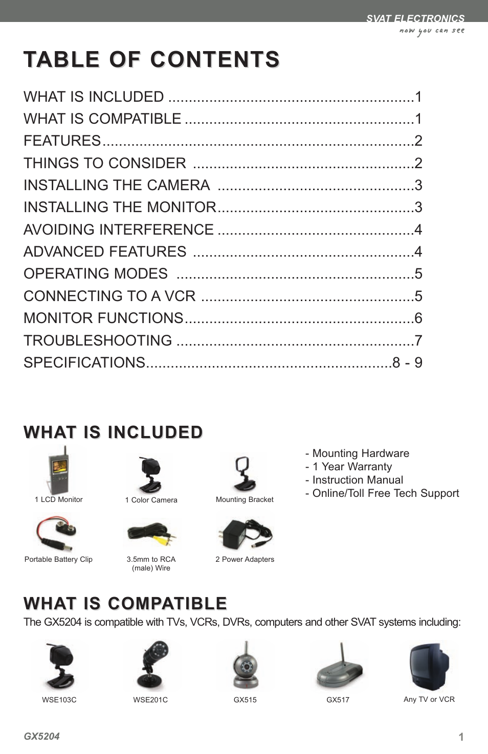 Table of contents able of contents | SVAT Electronics GX5204 User Manual | Page 4 / 16