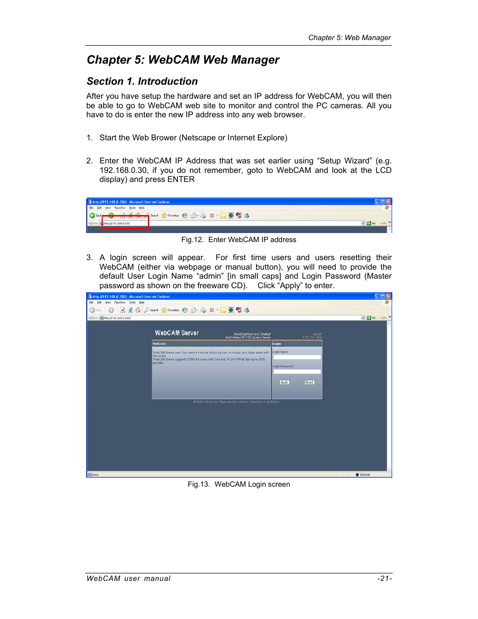 Chapter 5: webcam web manager | SVAT Electronics IP100 User Manual | Page 24 / 92