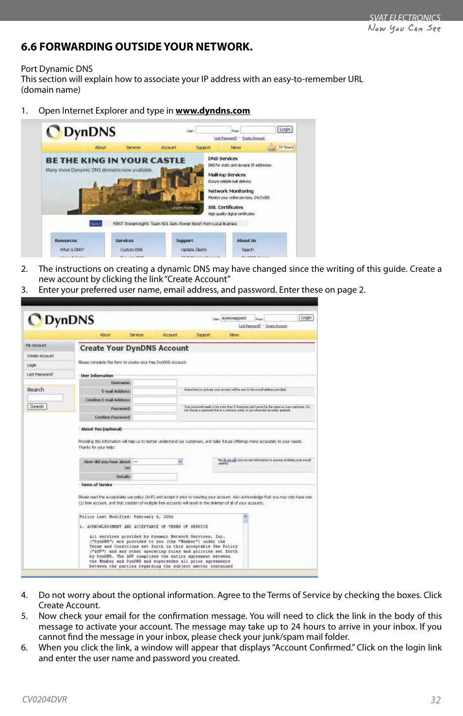 Now you can see, 6 forwarding outside your network | SVAT Electronics CV0204DVR User Manual | Page 35 / 60