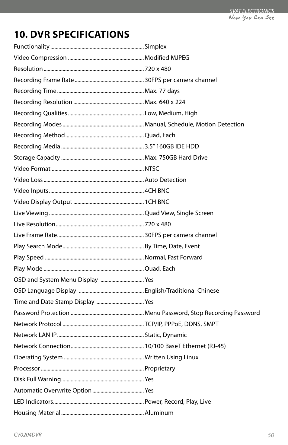 Dvr specifications, Now you can see | SVAT Electronics CV0204DVR User Manual | Page 53 / 60